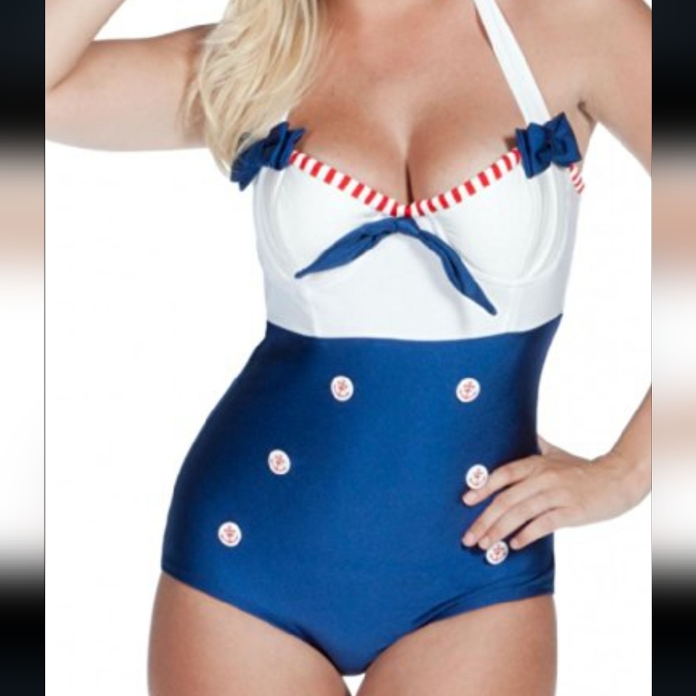 Fables by Barrie retro swimsuit in Large. Red/white/blue